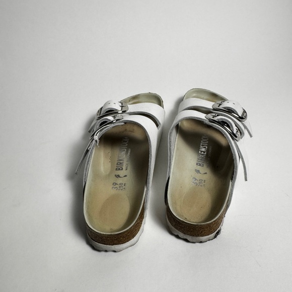 White Birkenstock Sandals with Silver Buckle - Picture 3 of 5